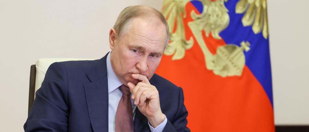 Der russische Präsident Wladimir Putin bei einer Videoschaltung. 