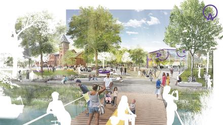 Künstlerische Visualisierung des künftigen Spreeparks.