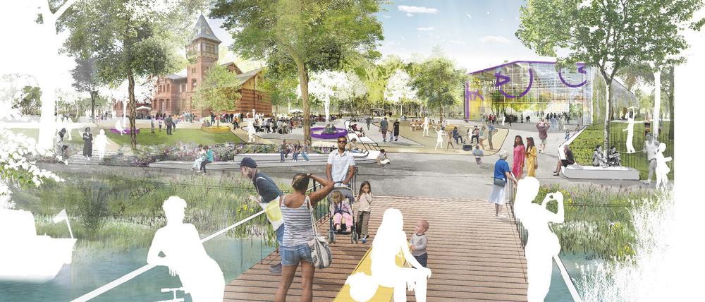 Künstlerische Visualisierung des künftigen Spreeparks.