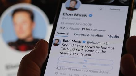 Elon Musk lässt Twitter-User darüber abstimmen, ob er als Chef zurücktreten solle.