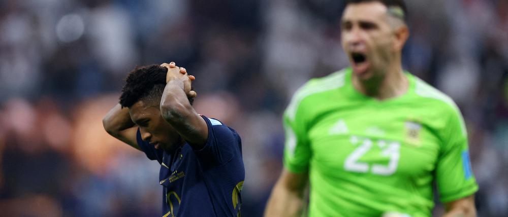 Frankreichs Kingsley Coman scheiterte im Elfmeterschießen an Argentiniens Emiliano Martinez.