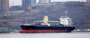 Ein Frachtschiff wartet im Hafen von Wladiwostok auf seine Entladung.