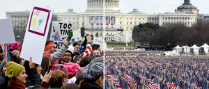 Die Inauguration braucht die Präsenz der Bürger. Links die Amtseinführung von Trump, 2017. Rechts die Vorbereitungen für Biden, 2021.