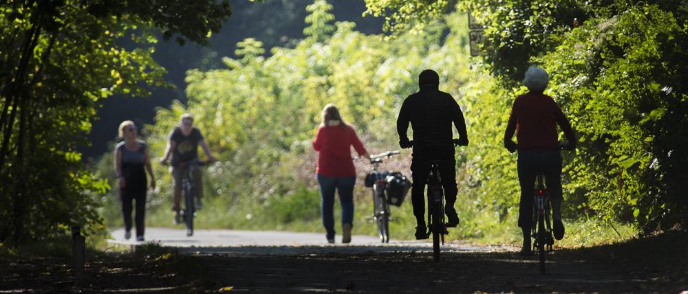 Radfahrer und Fußgänger teilen sich einen Berliner Parkweg (Symbolbild). 