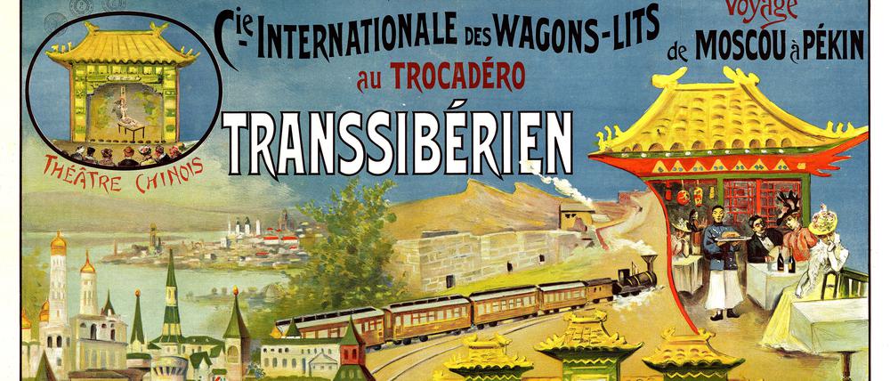 Von Paris nach Peking in 45 Minuten: Plakat der Weltausstellung 1900.