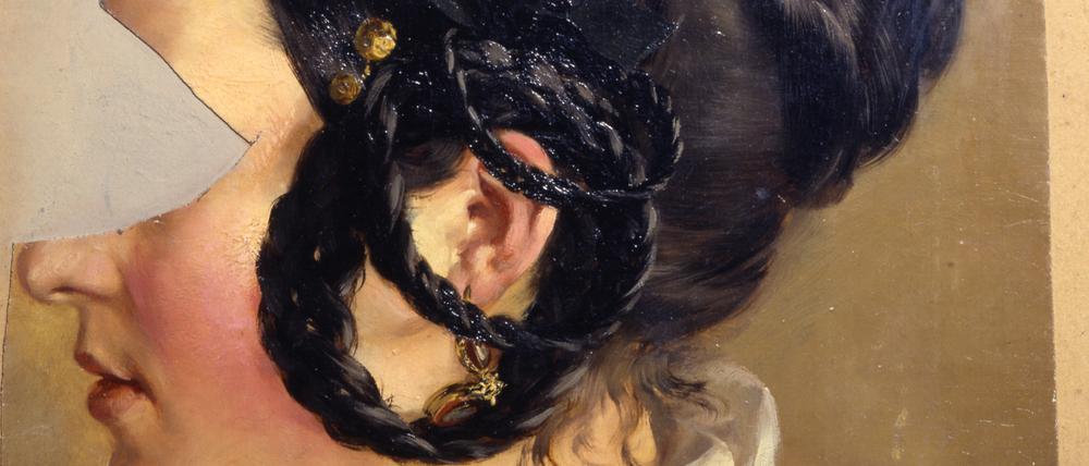Adolph Menzel, Frauenbildnis. Fragment (Caroline oder Friederike Arnold), um 1846.