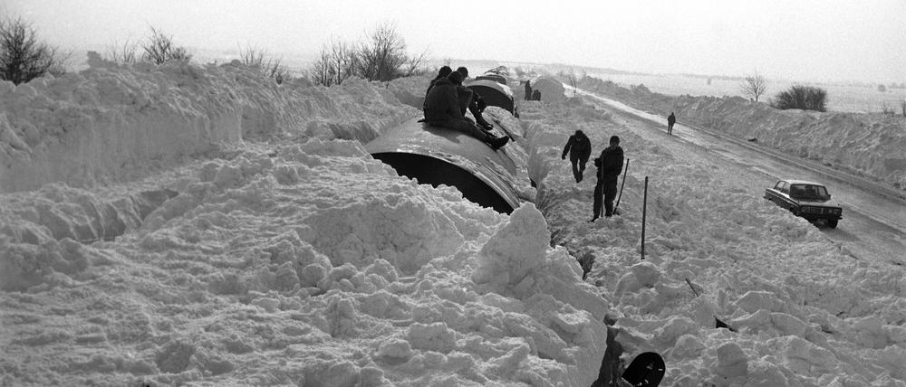 Im Februar kam es zu weiteren Schneefällen, in denen dieser Zug nach Puttgarden stecken blieb.