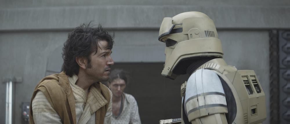 (L-R): Cassian Andor (Diego Luna) and a shoretrooper in Lucasfilm's ANDOR, exclusively on Disney+. ©2022 Lucasfilm Ltd. & TM. All Rights Reserved. Diego Luna in "Andor"