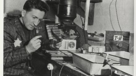 Der Fotograf Mendel Grossmann in seiner Dunkelkammer im Ghetto Łódź.