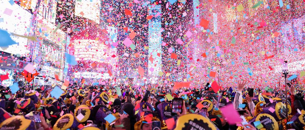 Konfettiregen auf dem Times Square.