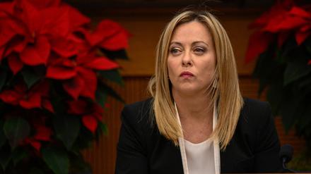 Italiens Ministerpräsidentin Giorgia Meloni während ihrer Pressekonferenz zum Jahresende