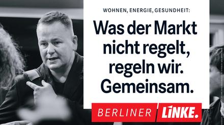 Wahlplakat der Linken zur Wiederholungswahl 2023.