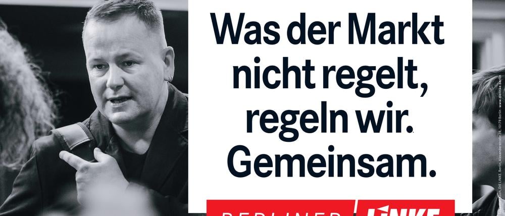 Wahlplakat der Linken zur Wiederholungswahl 2023.