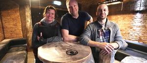 Club Bergwerk, Bar, Lounge, v.l.: Restaurantleiterin Lina Wiedemann, Inhaber Marcus Weber, Barkeeper Gilbert Eichhorn.