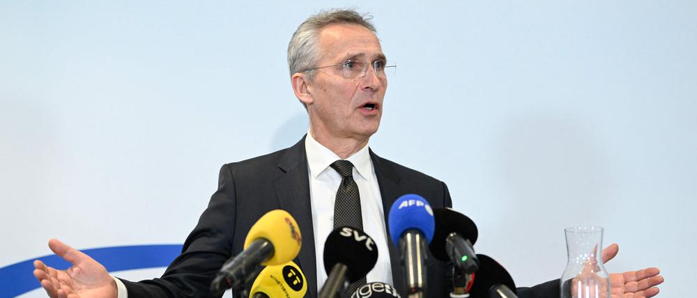 Jens Stoltenberg bei einer Pressekonferenz.