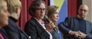 Julia von Blumenthal, Präsidentin der Humboldt-Universität zu Berlin, am 9. Januar 2023 bei einer Podiumsdiskussion des Universitätsverbandes German U15 an der Freien Universität Berlin im Henry-Ford-Bau.