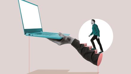 Climbing the career ladder. Digital technologies and education. Art collage.
Top_Job