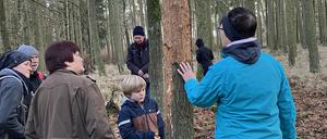 Spechtspuren: Jägerin Marina Czepl mit ihrer Gruppe auf Fährtensuche. 