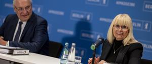 Die neue Vorsitzende der Innenministerkonferenz, Iris Spranger, mit dem Kollegen Herrmann aus Bayern