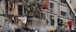 Zerstörtes Haus in Dnipro, Ukraine.