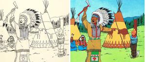 Die Originalzeichnung und das kolorierte Titelbild.