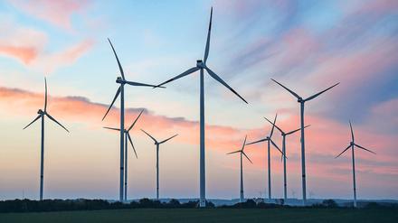 Ein Windpark in Sieversdorf in Brandenburg