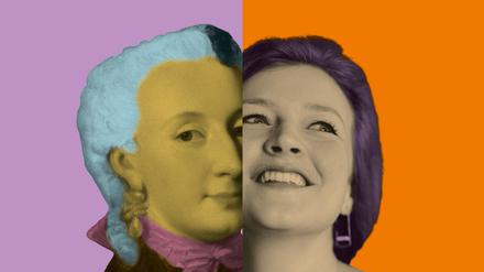Bunt gemischt. Plakat für die Oper „L’Huomo“, die bei den Musikfestspielen 2023 Premiere feiern wird. Das Libretto stammt von Markgräfin Wilhelmine von Bayreuth (links), Maria Ladurner ist als Sopranistin mit dabei.