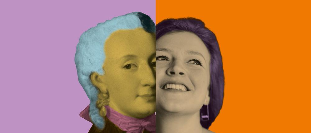 Bunt gemischt. Plakat für die Oper „L’Huomo“, die bei den Musikfestspielen 2023 Premiere feiern wird. Das Libretto stammt von Markgräfin Wilhelmine von Bayreuth (links), Maria Ladurner ist als Sopranistin mit dabei.