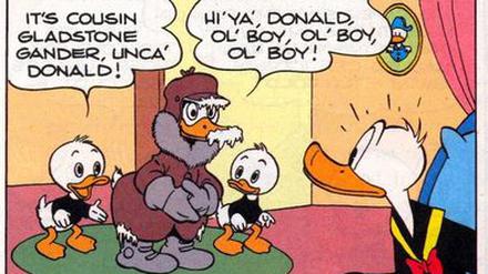Gustav Gans, der im Original Gladstone Gander heißt, bei seinem ersten Auftritt 1948.