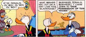 Gustav Gans, der im Original Gladstone Gander heißt, bei seinem ersten Auftritt 1948.