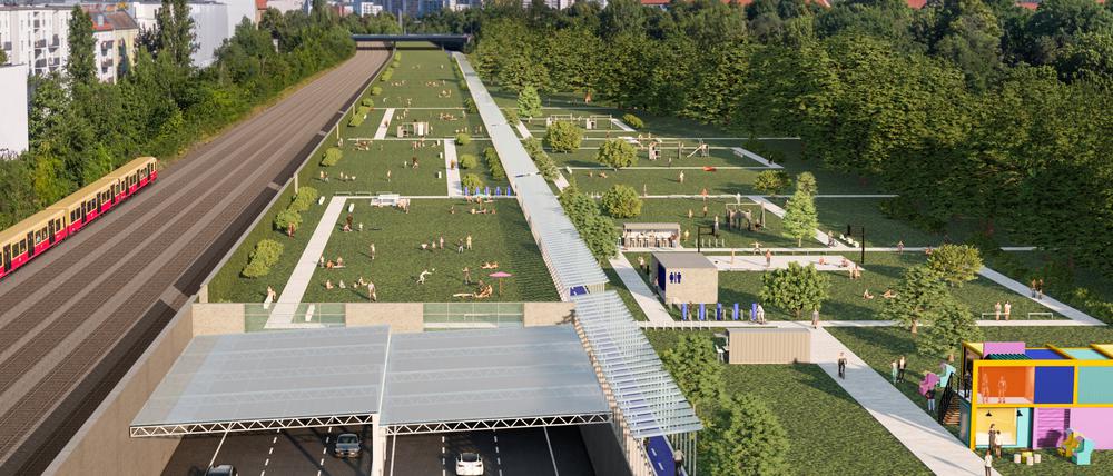 Visualisierungen der Berliner CDU-Fraktion zur A100 als „Klimaautobahn“.