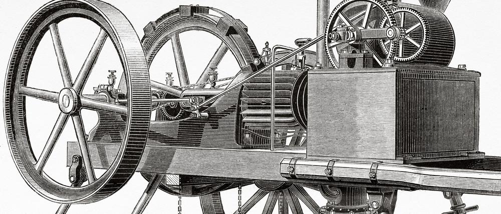 Maschine mit Motor von Etienne Lenoir (1822-1900).