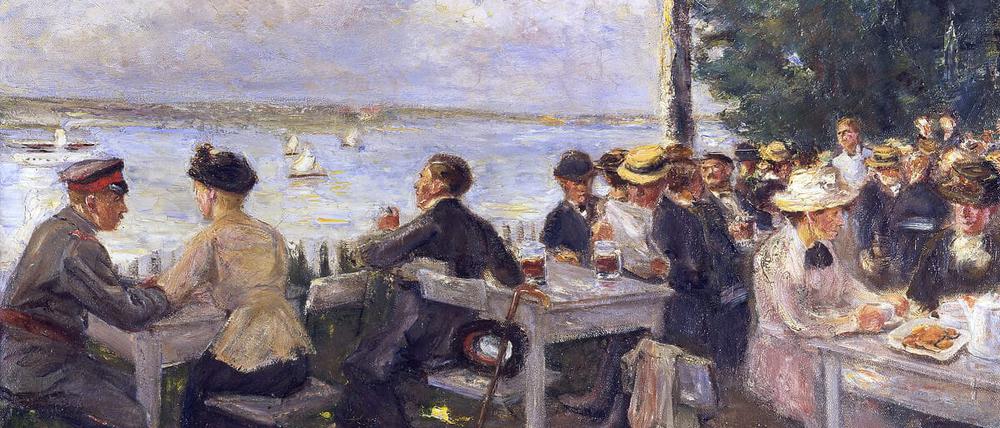 Feuchtfröhlicher Havelausguck. Dieses Bild vom idyllischen Biergarten des Blockhauses Nikolskoe malte Max Liebermann im Jahre 1916.