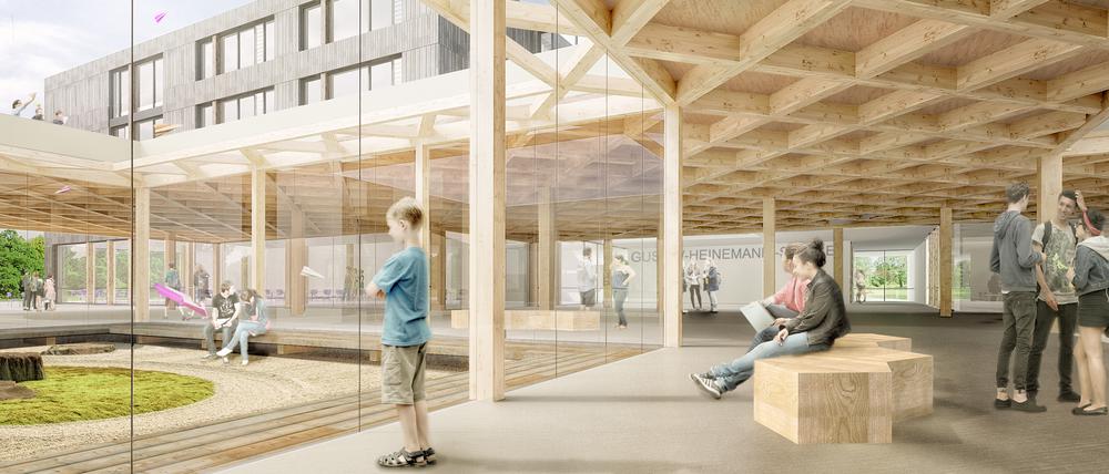 Beispiel für Holzbauten in Potsdam: Entwurf für mögliche Schulbauten von ZRS Architekten.
