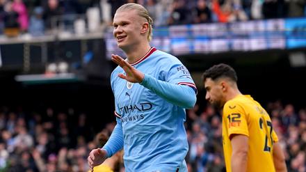 Erling Haaland von Manchester City jubelt nach seinem Treffer zum 1:0. Recrop.