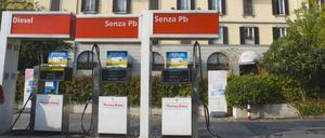 Petrol gas service filling station and petrol pumps Brera district central Milan Lombardy region Italy Europe