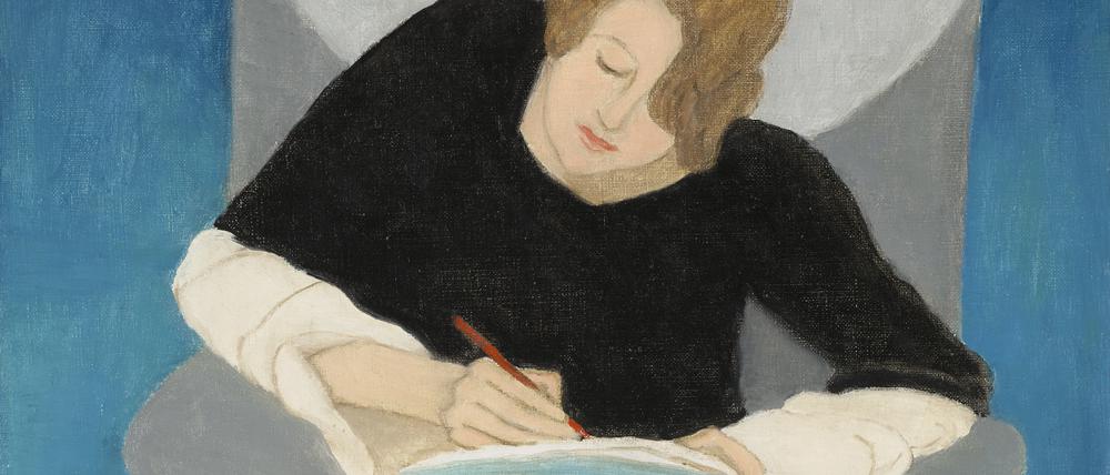 „Dame im Sessel, schreibend (Stenographie, Schweizerin in Pyjama)„ von 1929.