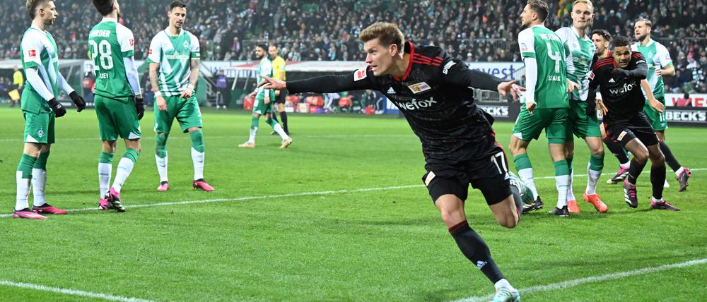 Hellwach. Kurz nach der Pause bringt Kevin Behrens den 1. FC Union in Bremen in Führung.