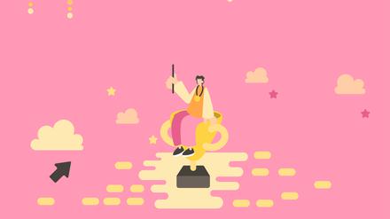 Man Sitting On His Trophy Celebrating Recent Success Over The Clouds. Athlete Winner With Gold Medal Honor New Achievement In The Sky. Businessman With Earned First Place Cup.
