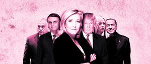 Victor Orbán, Jair Bolsonaro, Marine Le Pen, Donald Trump, Giorgia Meloni, Silvio Berlusconi