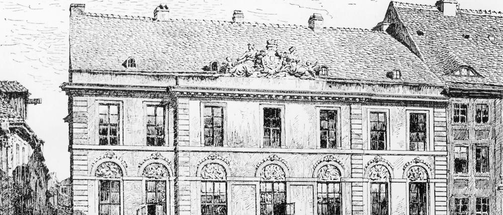 Ein Holzstich aus dem Jahr 1880 vom historischen Palais Schwerin am Molkenmarkt.
