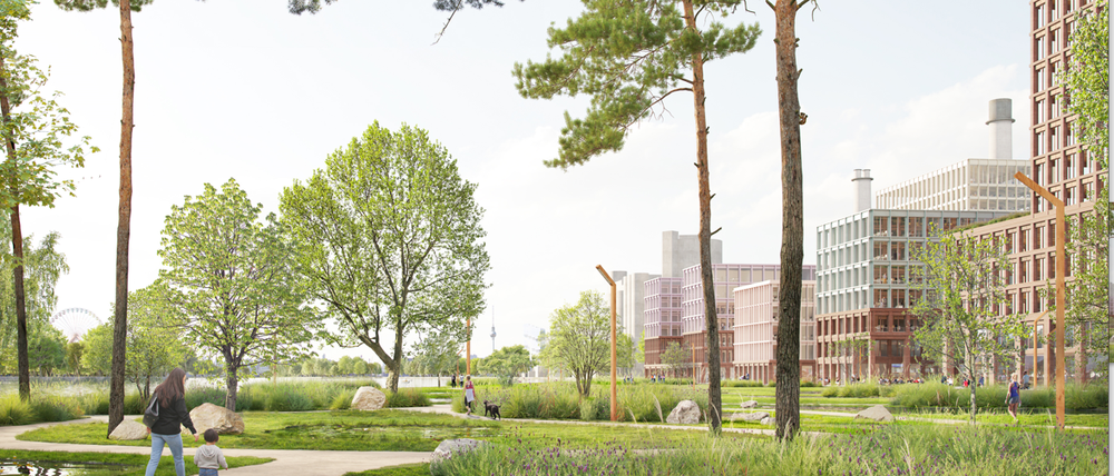 Freier Uferweg und viel Grün: So soll die „Spreeküste“ nach Entwürfen des Architekturbüros O&O Baukunst aussehen 