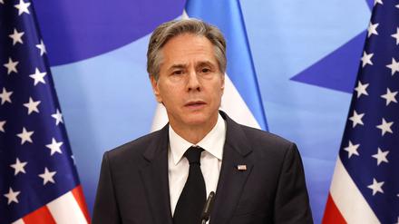 US-Außenminister Antony Blinken bei der Pressekonferenz mit dem israelischen Ministerpräsidenten Benjamin Netanjahu.