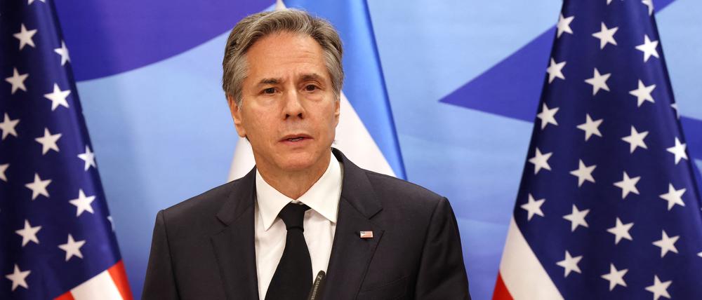 US-Außenminister Antony Blinken bei der Pressekonferenz mit dem israelischen Ministerpräsidenten Benjamin Netanjahu.