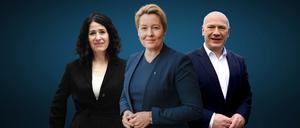 Bettina Jarasch (Grüne), Franziska Giffey (SPD) und Kai Wegner (CDU) liefern sich einen Dreikampf um das Rote Rathaus.