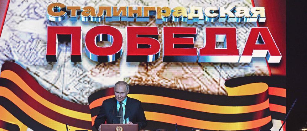 Wladimir Putin bei einer Rede in Wolgograd.
