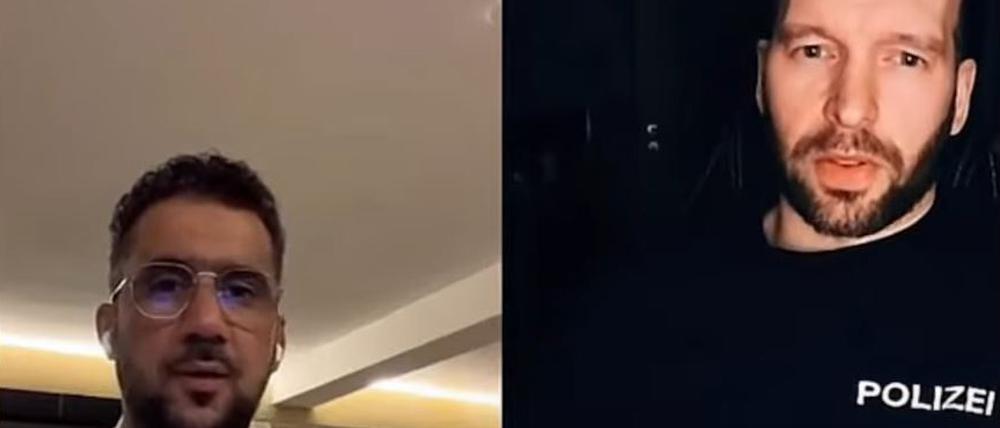 Der Berliner Polizist „Officer Denny“ mit Clanmitglied Arafat Abou-Chaker in einem Livestream.