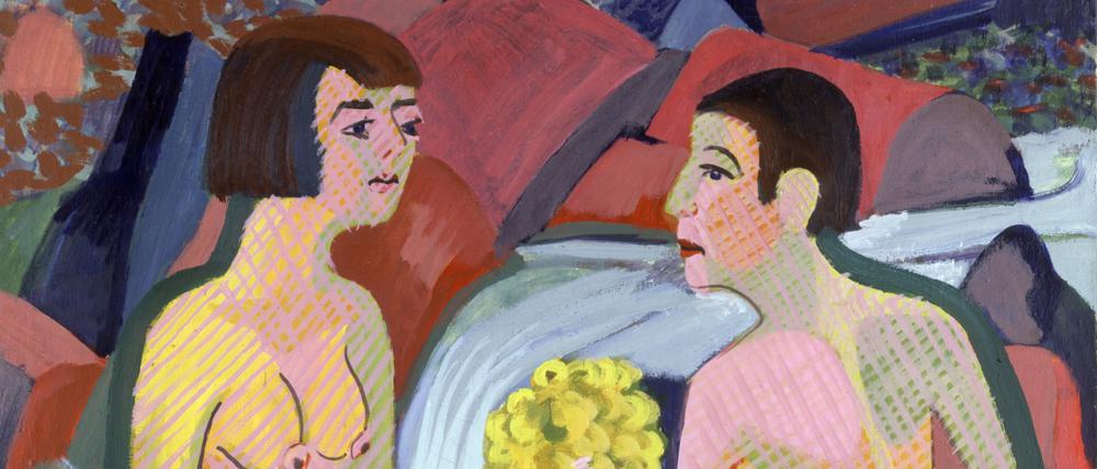 Ernst Ludwig Kirchner, „Badende Frauen und Kinder“, 1925/32, Öl auf Leinwand.