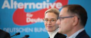 Alice Weidel, Fraktionsvorsitzende der AfD, steht neben Tino Chrupalla, AfD-Bundesvorsitzender und Fraktionsvorsitzender der AfD.