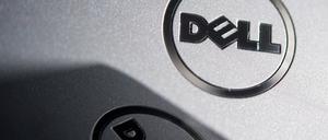 Das Logo der Firma Dell auf dem Gehäuse eines Laptops